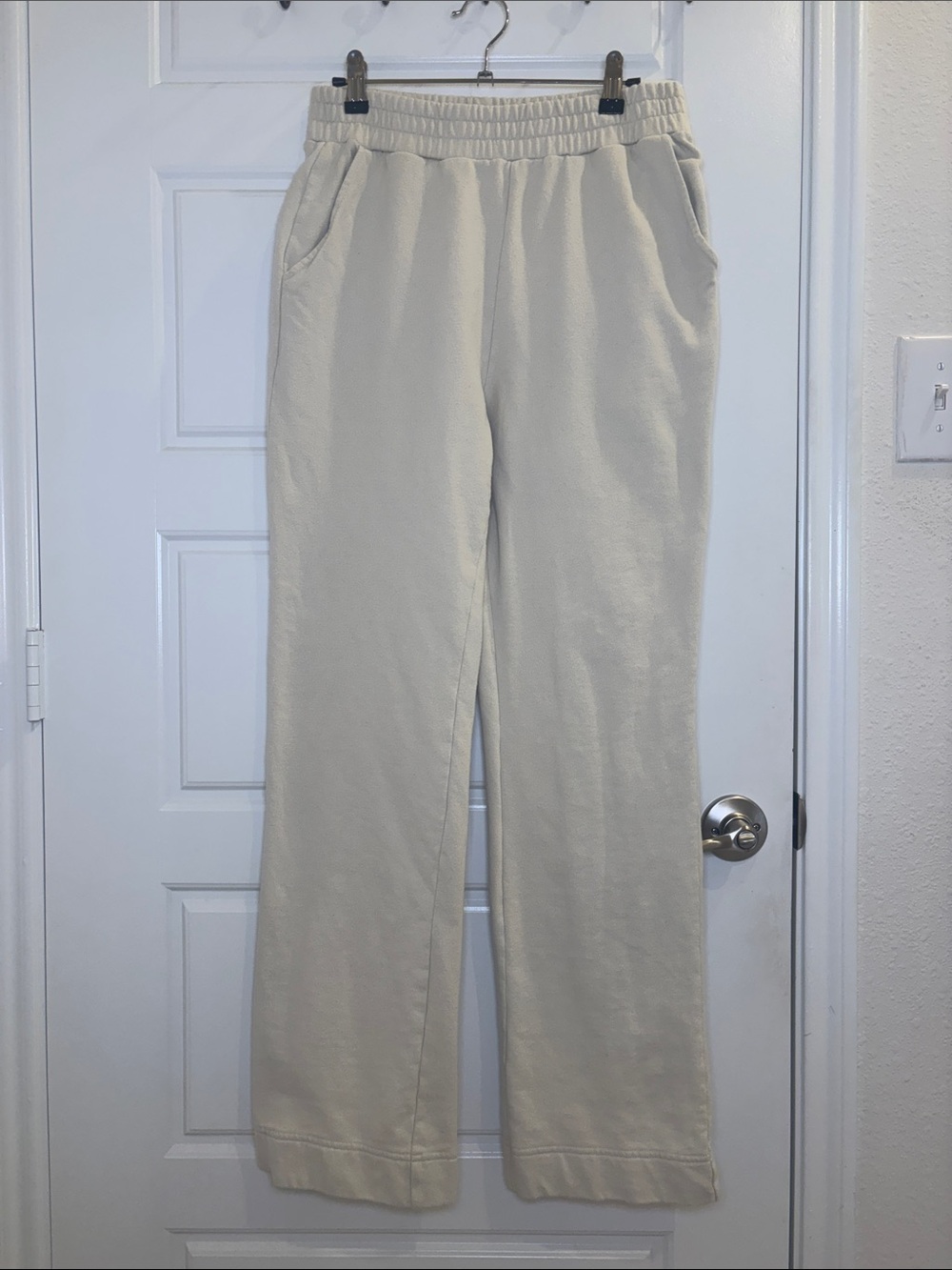 nuuds Cream Wide Leg Sweatpants Size Small 100% Cotton Lounge Pants